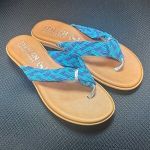 Italian Shoemakers Vibrant Blue and Tan Sandals